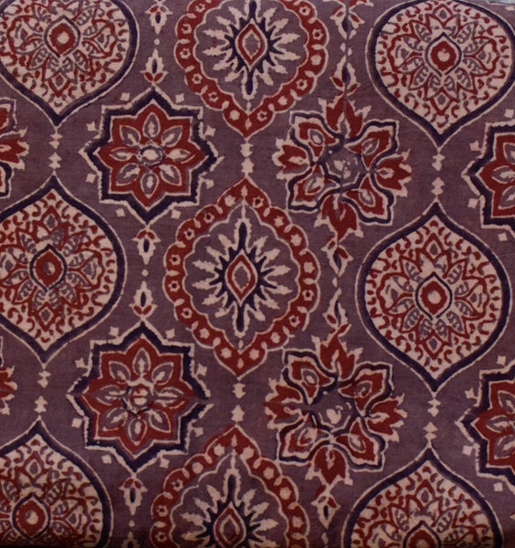 BROWN RED HANDBLOCK AJRAKH COTTON FABRIC - Neevi by Ridhima