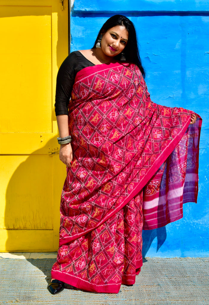 Blazing Red Pure Patan Patola silk saree with weaved design