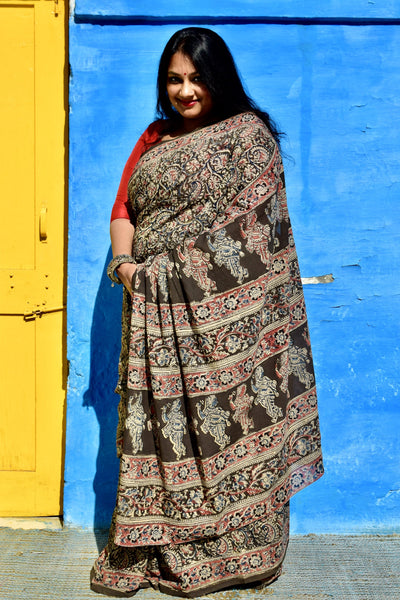 HANDBLOCK MACHILIPATNAM KALAMKARI COTTON SAREE - Neevi by Ridhima