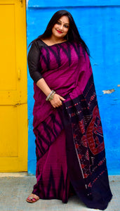 NAUPATNA KARGIL KUMBH FUCHSIA IKAT COTTON SAREE - Neevi by Ridhima