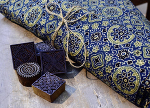 INDIGO GREEN HANDBLOCK AJRAKH COTTON FABRIC - Neevi by Ridhima