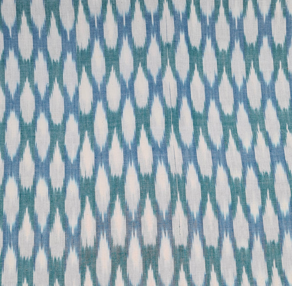 POCHAMPALLY WHITE BLUE GREEN SINGLE IKAT FINE COTTON FABRIC