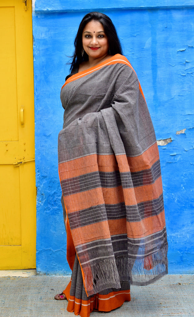 Pure Raw Silk Saree in Orange & Red Dual Tone and Zari Border | SILK MARK  CERTIFIED | Raw silk saree, Raw silk fabric, Raw silk