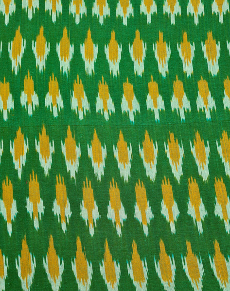 POCHAMPALLY GREEN - YELLOW SINGLE IKAT COTTON FABRIC