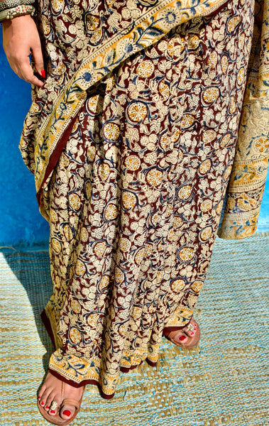 HANDBLOCK MACHILIPATNAM KALAMKARI COTTON SAREE - Neevi by Ridhima