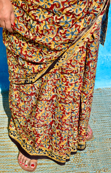 HANDBLOCK MACHILIPATNAM KALAMKARI COTTON SAREE - Neevi by Ridhima