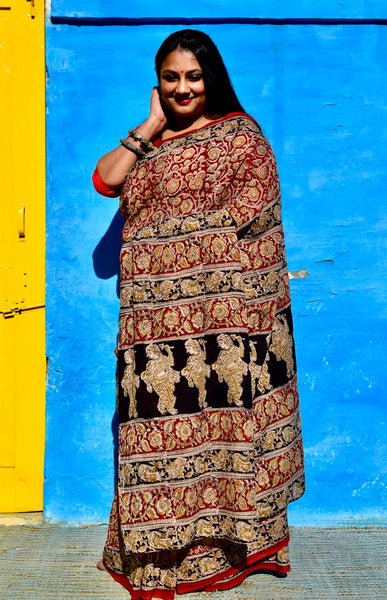 HANDBLOCK MACHILIPATNAM KALAMKARI COTTON SAREE - Neevi by Ridhima