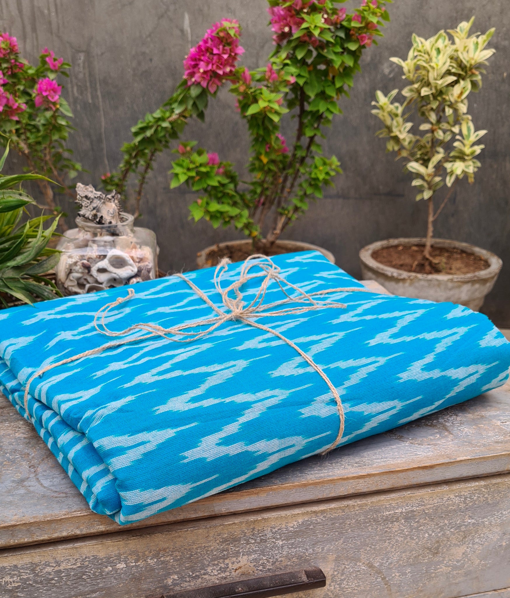 POCHAMPALLY SKY BLUE SINGLE IKAT COTTON FABRIC