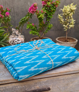 POCHAMPALLY SKY BLUE SINGLE IKAT COTTON FABRIC