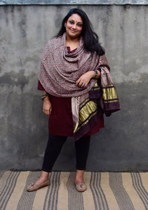 HANDBLOCK MODAL SILK AJRAKH LAGDI PATTA BROWN DUPATTA - Neevi by Ridhima