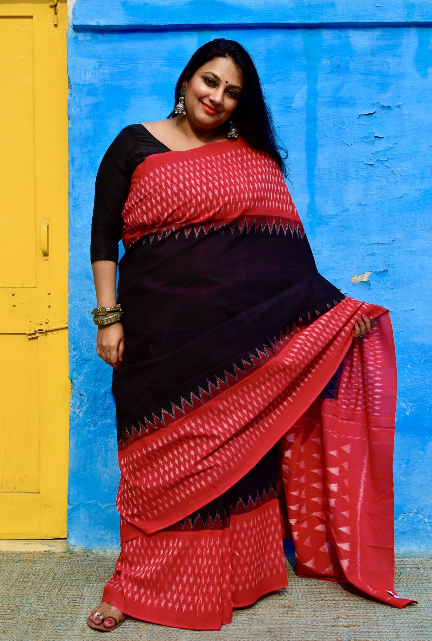 Black White Blue Ikat Handwoven Pochampally Mercerized Cotton Saree - –  InduBindu