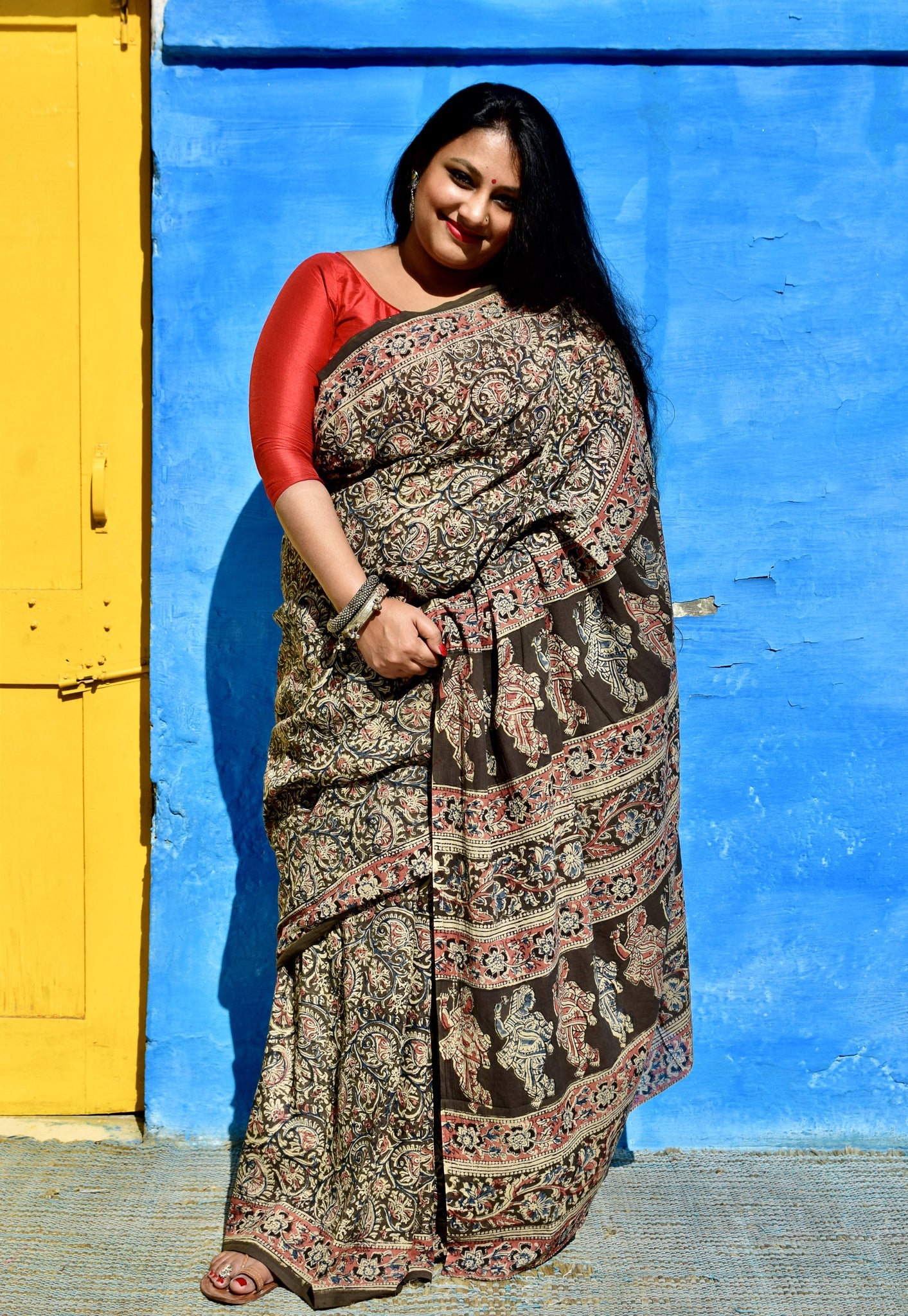 HANDBLOCK MACHILIPATNAM KALAMKARI COTTON SAREE - Neevi by Ridhima