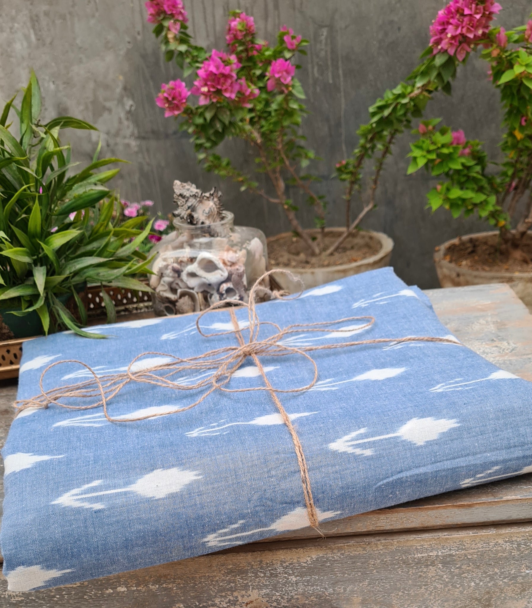 POCHAMPALLY DENIM BLUE SINGLE IKAT FINE COTTON FABRIC