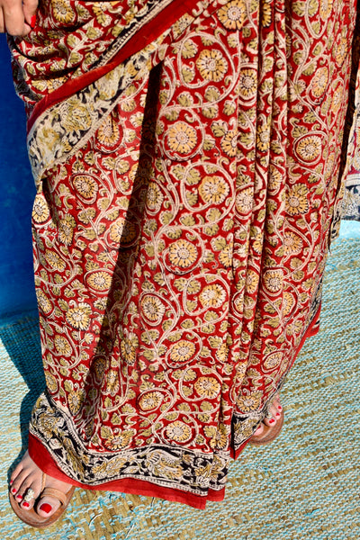 HANDBLOCK MACHILIPATNAM KALAMKARI COTTON SAREE - Neevi by Ridhima