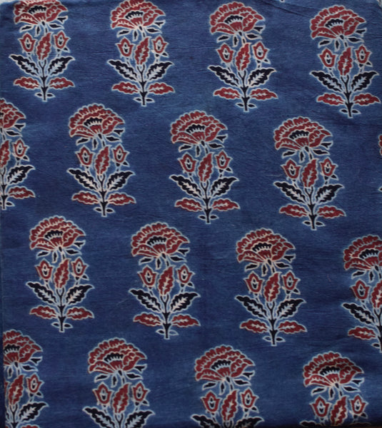 INDIGO HANDBLOCK AJRAKH COTTON FABRIC - Neevi by Ridhima