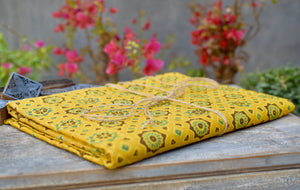 YELLOW HANDBLOCK AJRAKH COTTON FABRIC