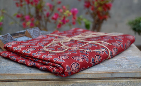 RED HANDBLOCK AJRAKH MODAL SILK FABRIC