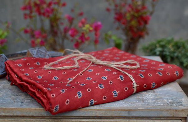 RED HANDBLOCK AJRAKH MODAL SILK FABRIC