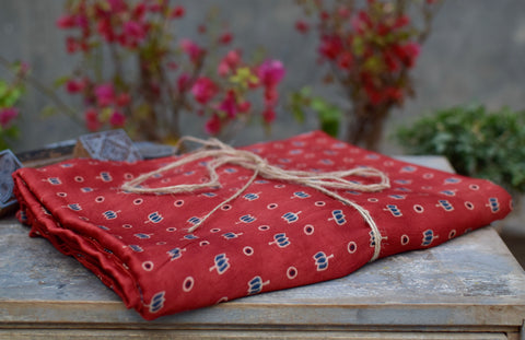 RED HANDBLOCK AJRAKH MODAL SILK FABRIC