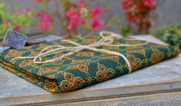 GREEN HANDBLOCK AJRAKH COTTON FABRIC