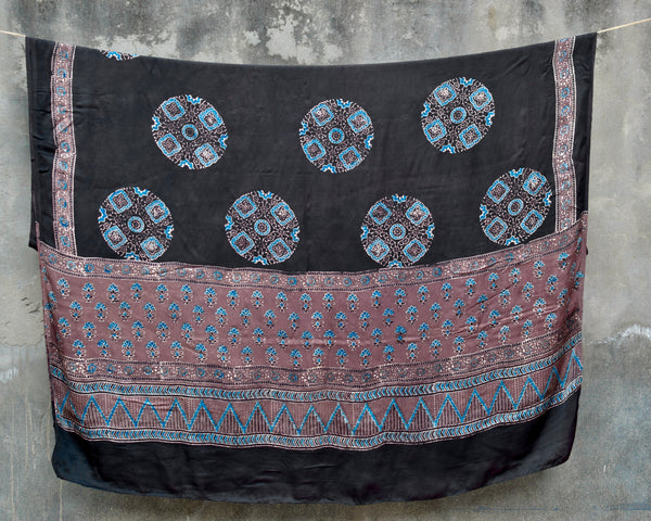 HANDBLOCK MODAL SILK AJRAKH BLACK DUPATTA