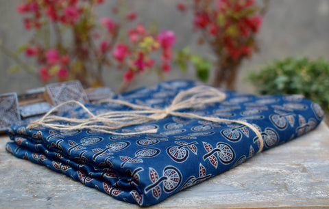 INDIGO HANDBLOCK AJRAKH MODAL SILK FABRIC