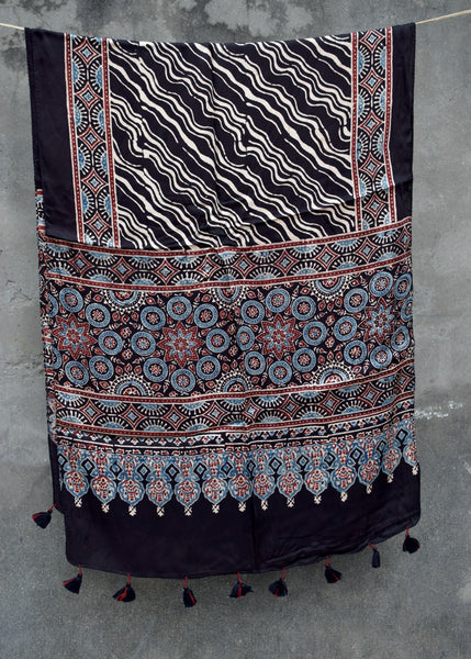 HANDBLOCK MODAL SILK AJRAKH STOLE