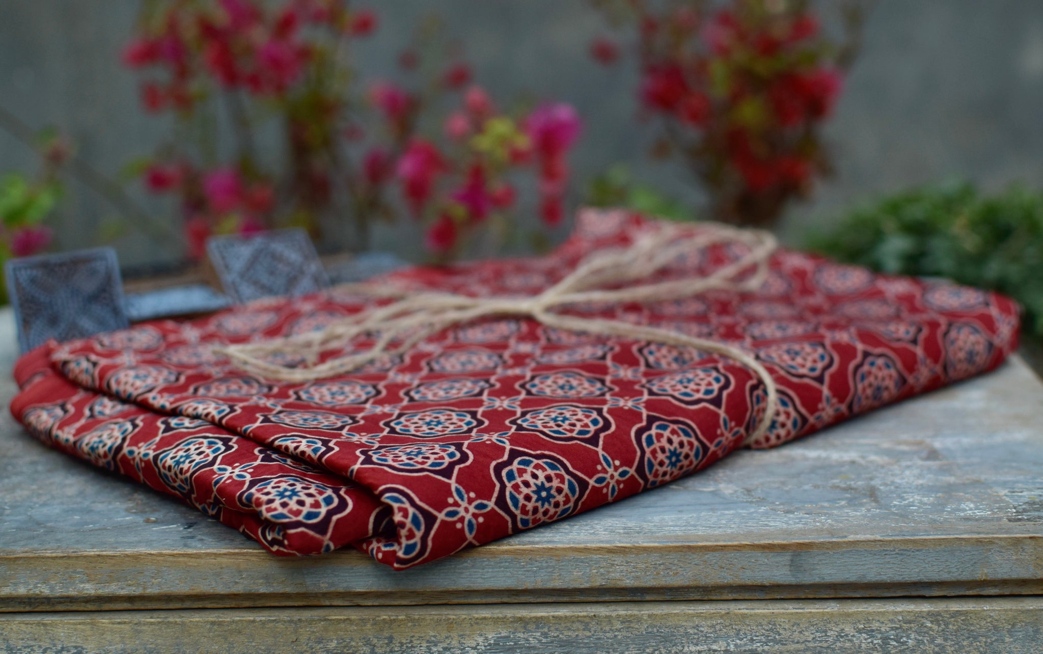 RED HANDBLOCK AJRAKH MODAL SILK FABRIC