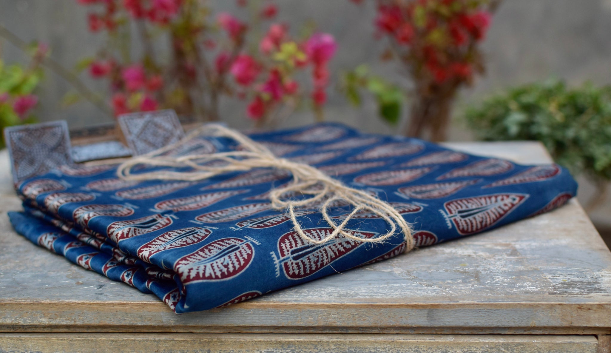 INDIGO HANDBLOCK AJRAKH MODAL SILK FABRIC