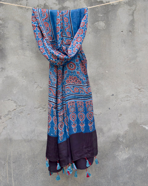 HANDBLOCK MODAL SILK AJRAKH STOLE