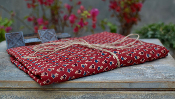 RED HANDBLOCK AJRAKH MODAL SILK FABRIC