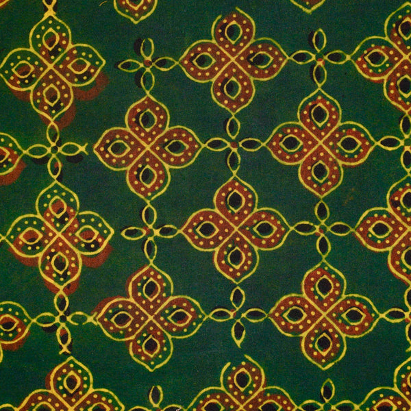 GREEN HANDBLOCK AJRAKH COTTON FABRIC