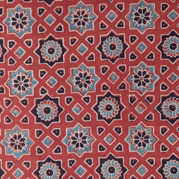 RED HANDBLOCK AJRAKH COTTON FABRIC