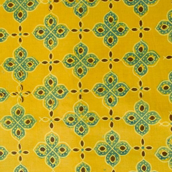 YELLOW HANDBLOCK AJRAKH COTTON FABRIC