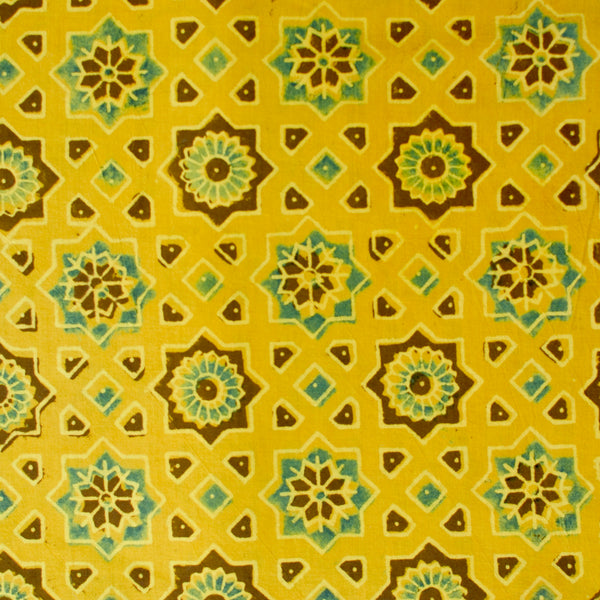 YELLOW HANDBLOCK AJRAKH COTTON FABRIC