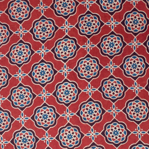 RED HANDBLOCK AJRAKH MODAL SILK FABRIC