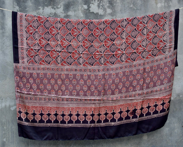 HANDBLOCK MODAL SILK AJRAKH BLACK DUPATTA