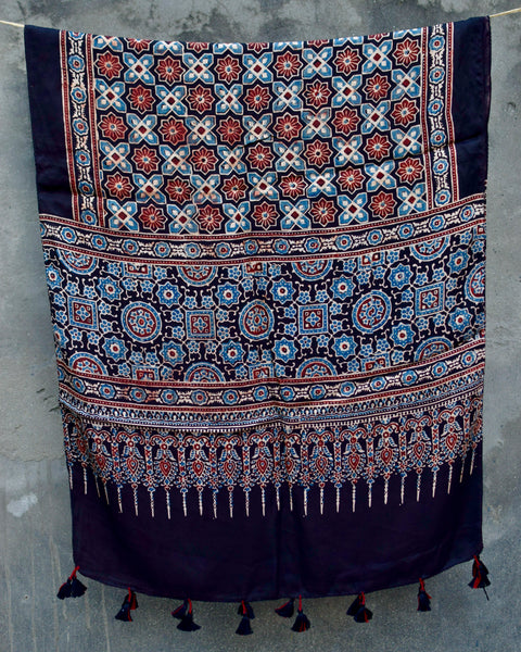 HANDBLOCK MODAL SILK AJRAKH STOLE